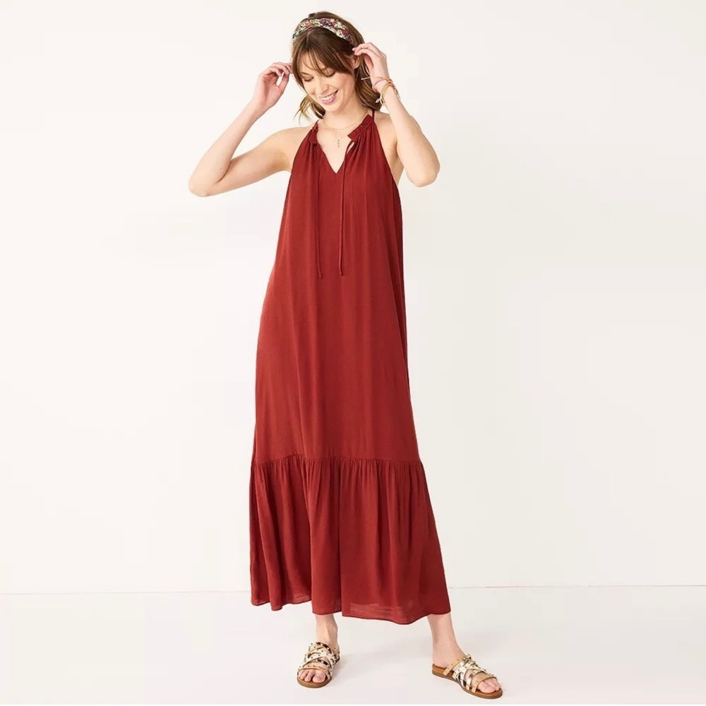 NINE WEST Tiered Peasant Maxi Dress